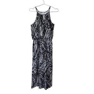 London Times Black White Abstract Print Sleeveless Jumpsuit Womens Size 8 Belted